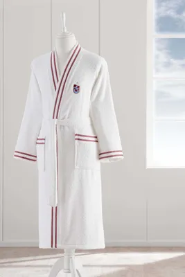 Immagine prodotto di TAÇ Trabzonspor Ba+A13:A17, vestaglia con collo a scialle per uomo e donna – Taglia M – Vestaglia in 100% cotone – Con raffinato ricamo GS – Rosso bordeaux e blu
