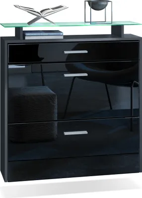 Produktbild von Vladon Schuhschrank Malea, Anthrazit matt/Schwarz Hochglanz inkl. LED - hängender Schuhkipper für 16 Paar Schuhe (89 x 96 x 23 cm)
