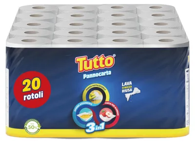 Immagine prodotto di Tutto Pannocarta 3 in 1, 20 rotoli di carta multiuso, 1 strato, 48 metri, extra resistente