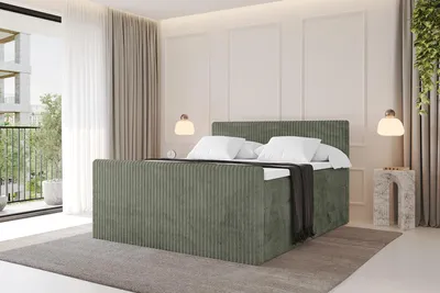 Produktbild von ALTDECOR Boxspringbett mit Fußteil - TOLO-Z KING 160x200 Cord - Olive - Komplett-Set mit H3 und H4 Matratzen und Topper, Polsterbett mit Bettkästen, Lattenrost, Bett mit Stauraum, Doppelbett, Boxbett