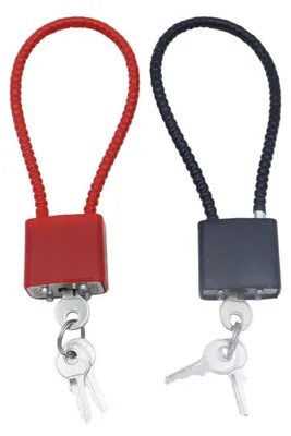 Immagine prodotto di Set di 2 lucchetti con cavo in acciaio, lunghezza 25 cm, colore nero e rosso, realizzato in lega di zinco, con 3 chiavi