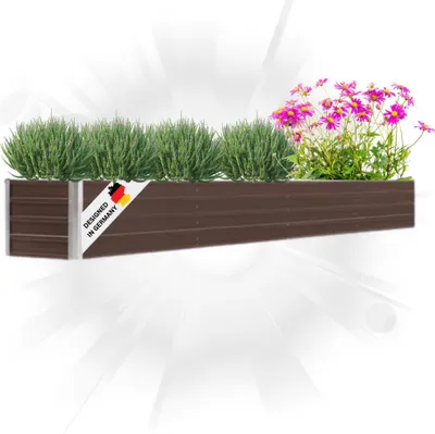 Produktbild von DELUKE® Hochbeet für Garten OSKAR Braun | 320x40x45cm | Verzinkter Stahl | Wetterfest | Gartenbeet Kräuterbeet Blumenbeet Beet hoch Frühbeet für Garten Gemüsebeet