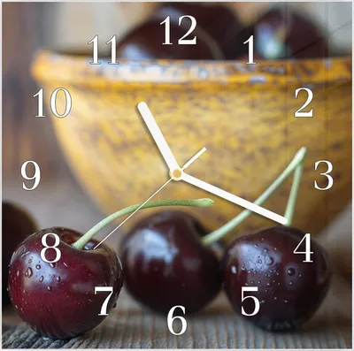 Produktbild von Wanduhr aus Glas mit Motiv Frische Kirschen- 30 x 30 cm - inkl. Aufhängesystem