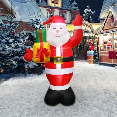 Produktbild von 150cm Aufblasbarer Weihnachtsmann mit Geschenk LED – Weihnachtsdeko Außen