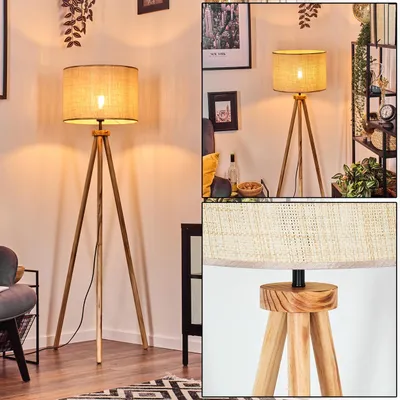 Produktbild von Bruino Stehlampe mit Holzfuß und Schirm aus Papiergeflecht