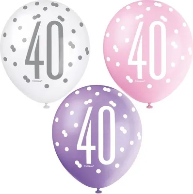 Produktbild von 6 Luftballons rosa & silber Zahl 40