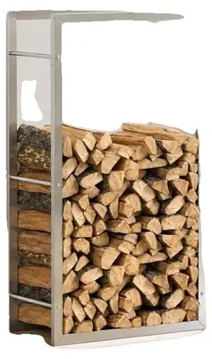Imagen del producto de Estante para leña, construcción robusta, apto para interiores y exteriores, color plateado