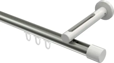 Produktbild von Interdeco Innenlaufstange / Gardinenstange mit Innenlauf Edelstahl-Optik / Weiß, Typ Siteno Santo (Kappe), 20 mm Ø 1-läufig, 100 cm