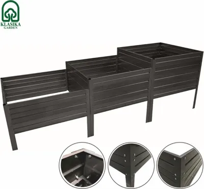 Obrázok produktu pre Záhradný vyvýšený záhon Pozinkovaná oceľ KLASIKA GARDEN Schodiskový tvar 225x75 cm, v-50-40-30 cm, lakovaný (hnedá)