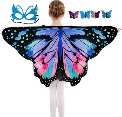 Image de Ensemble Kinder Schmetterlingsflügel, comprenant : cape, masque et barrette pour cheveux, idéal pour les déguisements