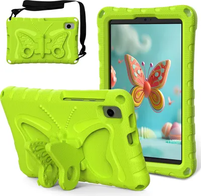Produktbild von Kinder Hülle für Samsung Galaxy Tab A11 8.7" 2025 Leicht Stoßfeste EVA Kindgerechtes Schutzhülle mit Schultergurt, Schmetterlings-Ständer hellgrün