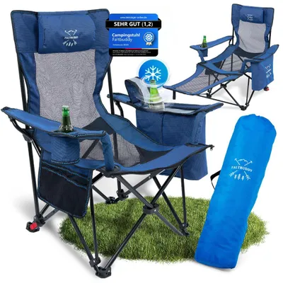 Produktbild von Faltbuddy Campingstuhl Faltbar 180 kg 2in1 mit XXL-Kühltasche - blau
