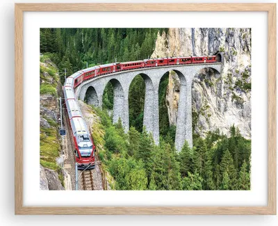 Produktbild von Gerahmtes Poster - Rahmen in heller Eiche - Viadukt Landwasser Zug - 50x40 cm - Wand Bild - Wanddeko - Wandbilder - Kunstposter - Wandposter - Bilderrahmen - Bilder - Kunstdruck - P2NAA50x40-4605