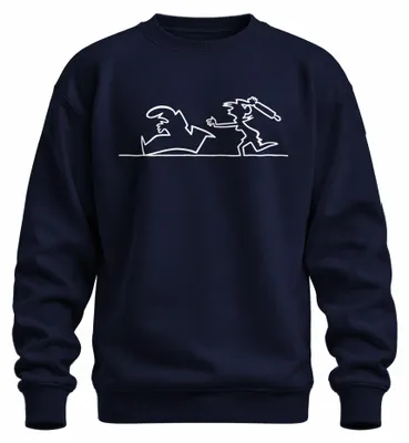 Zdjęcie produktu dla La Linea Balum, damska bluza z kapturem, wzór "Nudelholz Jagd" (pol. "Polowanie na kluski"), model Osvaldo Cavandoli, kolor granatowy, rozmiar M
