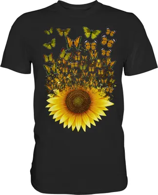 Produktbild von Frauen Sonnenblume Schmetterling T-Shirt – Black / 4XL