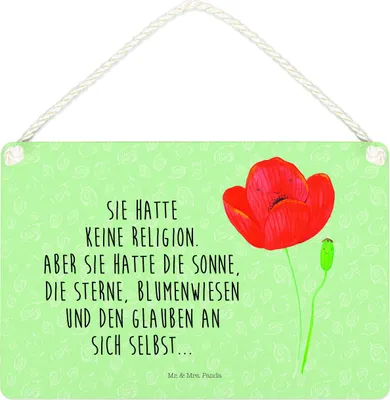 Produktbild von Mr. & Mrs. Panda Schild Blume Mohnblume DIN A4 - Blattgrün - Geschenk, Garten, Holzschild, Glaube, Mohn, Respekt, hängeschild, Motivation, Wandbild Holz, holzbild