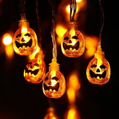 Produktbild von Halloween Dekoration Lichterkette 2M 20 LED 3D Orange Kš¹rbis Lichterkette Batterie fš¹r Allerheiligen, Au?en & Innen, Halloween Deko