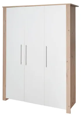 Produktbild von roba Kinderkleiderschrank 3-türig Malo - Schrank für Baby- & Kinderzimmer mit hochwertigen Metallgriffe - Holz weiß lackiert / Holzdekor Artisan Eiche