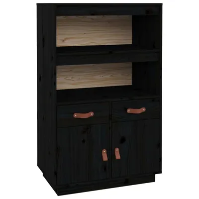 Produktbild von Highboard Schwarz 67x40x108,5 cm Massivholz Kiefer