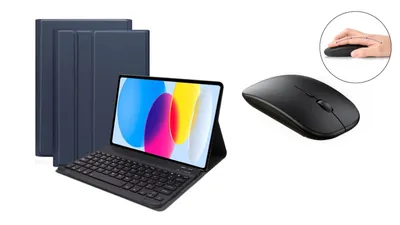 Produktbild von 3in1 Bluetooth Tastatur (Schwarz mit Beleuchtung) + Maus + Cover für Apple iPad 10. Gen 2022 10.9 Zoll Case Schutz Hülle Tasche Keyboard