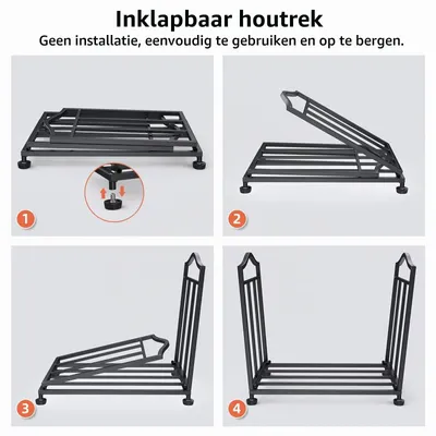 Productafbeelding van Brandhoutrek brandhoutrek buiten - Opvouwbaar - 50 x 27,9 x 42,6 cm - Zwart - Binnen en buiten