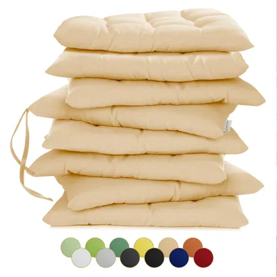 Zdjęcie produktu dla Poduszki do siedzenia Lavea® 40 x 40 cm, zestaw 8 sztuk, kolor piaskowy – z taśmami materiałowymi, do użytku na zewnątrz i wewnątrz, poduszki do prania na krzesła ogrodowe, balkonowe, tarasowe i do jadalni
