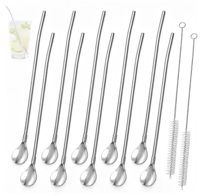 Löffel-Strohhalme 10er Set, Edelstahl 304, wiederverwendbar