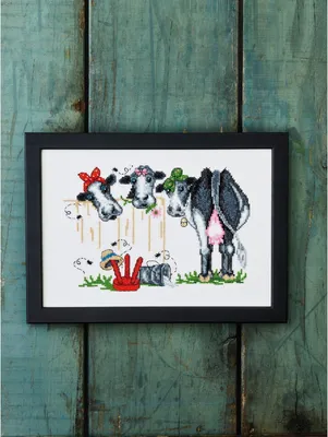 Produktbild von Kreuzstich-Set Permin "Verwunderten Kühe", 29x20 cm