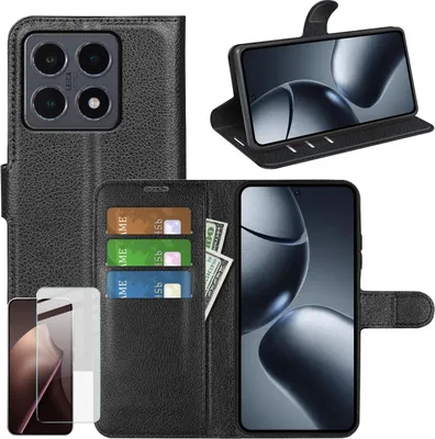 Obrázek produktu pro Pro Xiaomi 15T Leatherette Book Wallet Case Black + 9H Hard Protective Glass