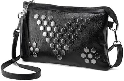 Image de Petit sac à main en cuir noir pour femme avec bandoulière