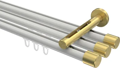 Produktbild von Interdeco Innenlaufstange / Gardinenstange mit Innenlauf Weiß / Messing-Optik, Typ Siteno Santo (Kappe), 20 mm Ø 3-läufig, 160 cm