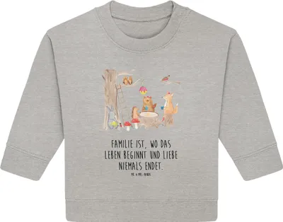 Produktbild von Mr. & Mrs. Panda Organic Baby Pullover Waldtiere Picknick 6. - 12. Monat - Heather Grey - Geschenk, Fuchs, Lustige Sprüche, Eichhörnchen, Bullover, Hase, Igel, Maus