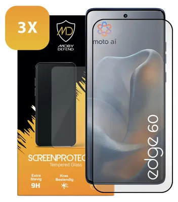 Productafbeelding van 3-Pack MobyDefend Screenprotectors - Geschikt voor  Motorola Edge 60  -  Screensavers Met Zwarte Randen - Gehard Glas