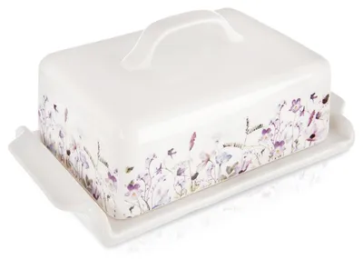 Imagen del producto de Maselniczka de porcelana blanca con motivos florales, modelo LOUKA