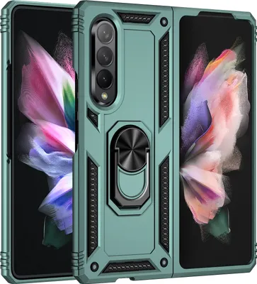 Produktbild von Samsung Galaxy Z Fold3 2021 Hülle, Dual Layer Militäre Fallschutz Schutzhülle mit Ringhalterung Ständer für Samsung Galaxy Z Fold 3 5G Grün