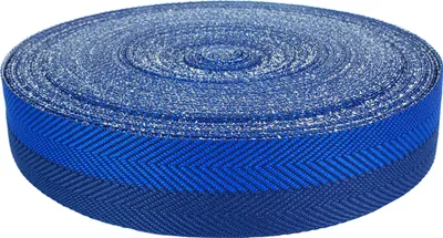 Produktbild von Teppicheinfassband 40mm Breite x Laufmeter - Marineblau – Blau - Abschlussband - Einfassband - Klebeband zum Aufbügeln - Klebe Saumband - Fischgrätmuster Zweifarbig - Teppich