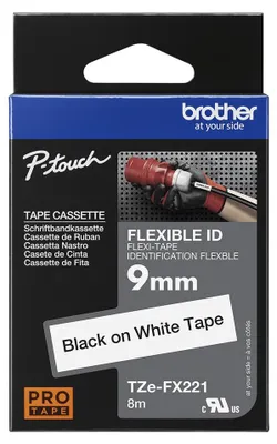 Produktbild von Brother TZE-FX221, Schwarz auf weiss, TZe, Schwarz, Wärmeübertragung, Philippinen, 5 Jahr(e)