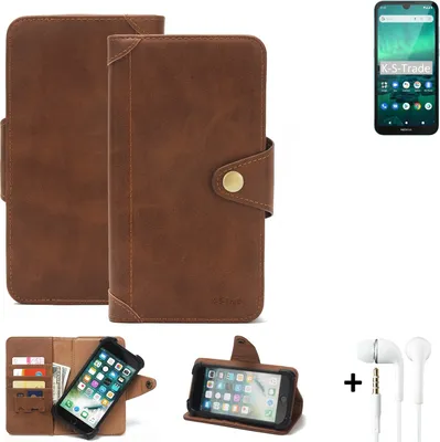 Produktbild von K-S-Trade Handyhülle + Kopfhörer für Nokia 1.3 Schutz Hülle Walletcase Bookstyle Tasche Case Handytasche Wallet Flipcase Cover PolyurethanBraun (1x)