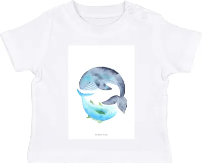 Produktbild von Mr. & Mrs. Panda Babyshirt Walfisch Thunfisch 12. - 18. Monat - Weiß - Geschenk, Witz, Baby Jerseyshirt, Wahl, Kinder Top, Spruch Des Tages, Kurzarmshirt, Tunfisch, Wal
