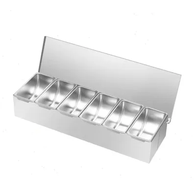 Image de Rangement pour épices - Boîte à épices - 6 compartiments - Acier inoxydable de qualité alimentaire - Cloisons amovibles - Dimensions : 46 × 15 × 9 cm - Argent