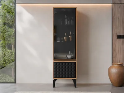 Image de Vitrine haute KALWI - chêne ambré baroque / noir