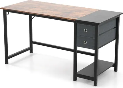 Produktbild von 140 cm Langer Schreibtisch mit 2 Schubladen & Kopfhörerhaken & Ablagefach Computertisch