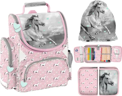 Produktbild von Schulranzen Set 3-teilig Tornister Mädchen Pferd Rosa