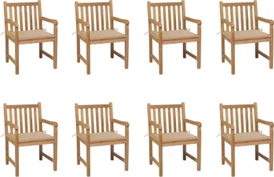 Produktbild von Gartenstühle 8 Stk. mit Beigen Kissen Massivholz Teak