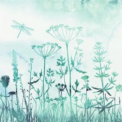 Produktbild von 20 kleine Cocktailservietten Grasses - Blumenwiese im Nebel 25x25cm