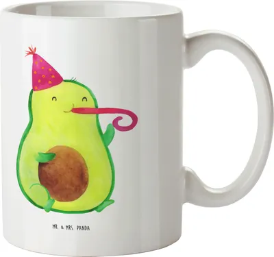 Produktbild von Mr. & Mrs. Panda Teetasse Avocado Feier - Weiß - Geschenk, Henkeltasse, Party, Kaffeebecher, tasse für kaffee, haferl, Fete, Geburtstag, Gute Laune, Pott
