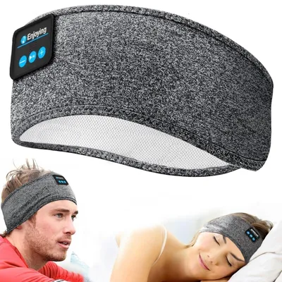 Produktbild von Schlafkopfhörer Bluetooth Sport Stirnband Kabellos Schweißfest Stirnband Musik Bluetooth Kopfhörer für Männer Frauen Weiche Kopfhörer für Sport Grau