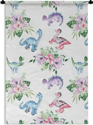 Produktbild von MuchoWow® Wandteppich Wandbehang Kinderzimmer - Farben - Dinosaurier - Kinder - Rosa - Kinder 90x135 cm Tapisserie Dekoration Wandtuch - Baumwolle - Wandskulptur