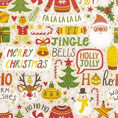 Produktbild von 20 Servietten Fa La La - Buntes, fröhliches Weihnachten 33x33cm