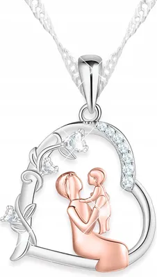 Immagine prodotto di Collana in argento con ciondolo a forma di cuore, donna, madre con bambino, "Ti amo, mamma", argento 925
